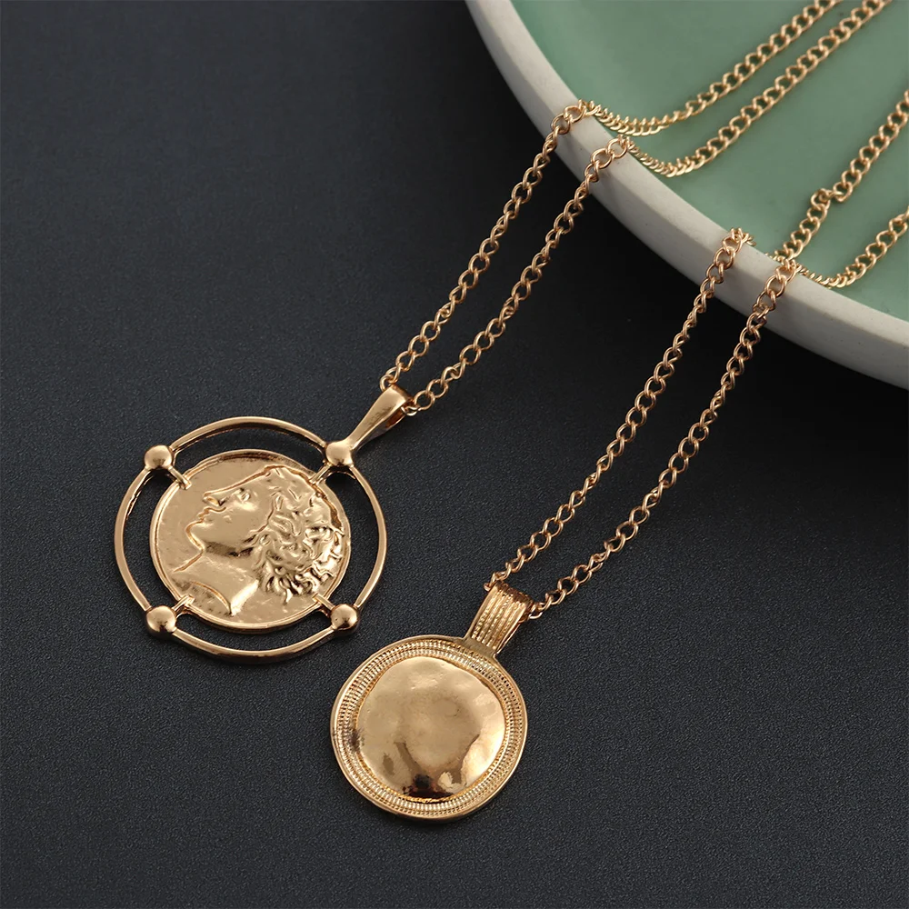 NEW Choker Necklace Pendant Figure Medal Coin Chain Multi-Layer Women Jewelry
