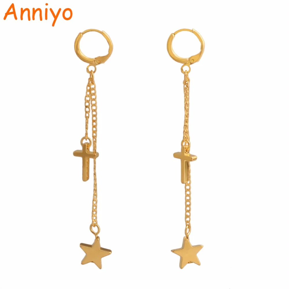 

Anniyo The Cross Earrings for Women School Girls,Trendy Religious Jewellery Long Earring Gold Color Earrings #002809