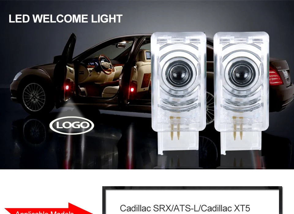 Error Free Wireless Car Logo Door Light Welcome Lamp Logo Laser Projector Warning Lamps For Buick Cadillac SRX ATS-L XT5 XTS CTS (1)