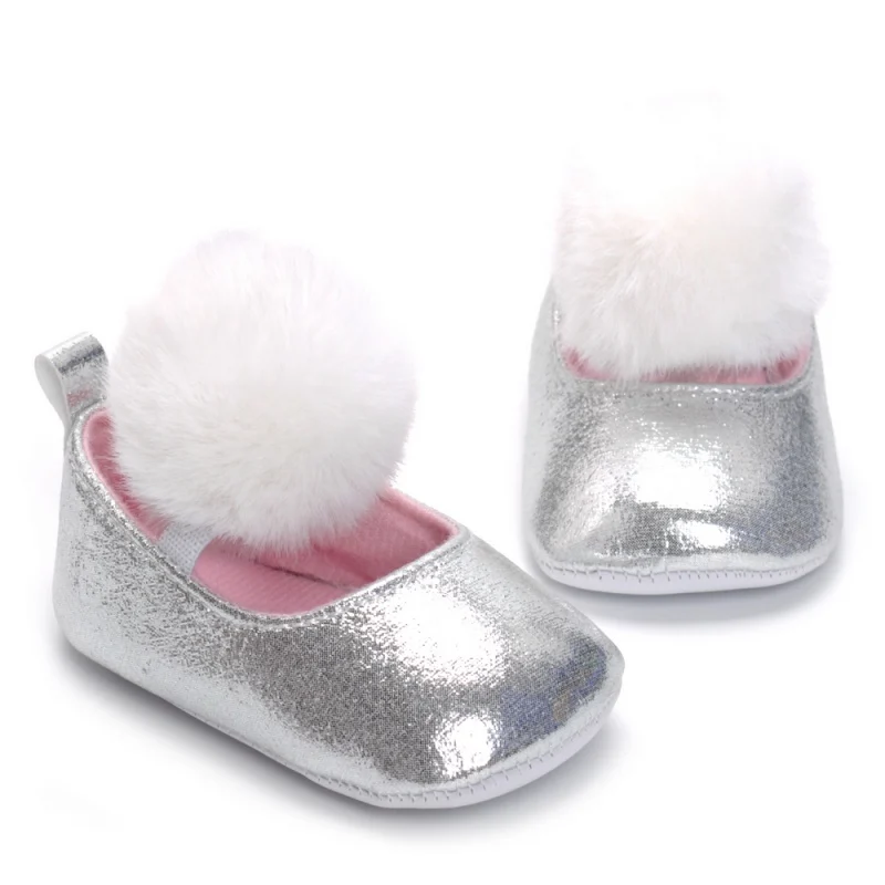 

Spring Autumn Baby Infant Soft Sole Shoes PU First Walkers Silver Girls Princess Walking Shoes