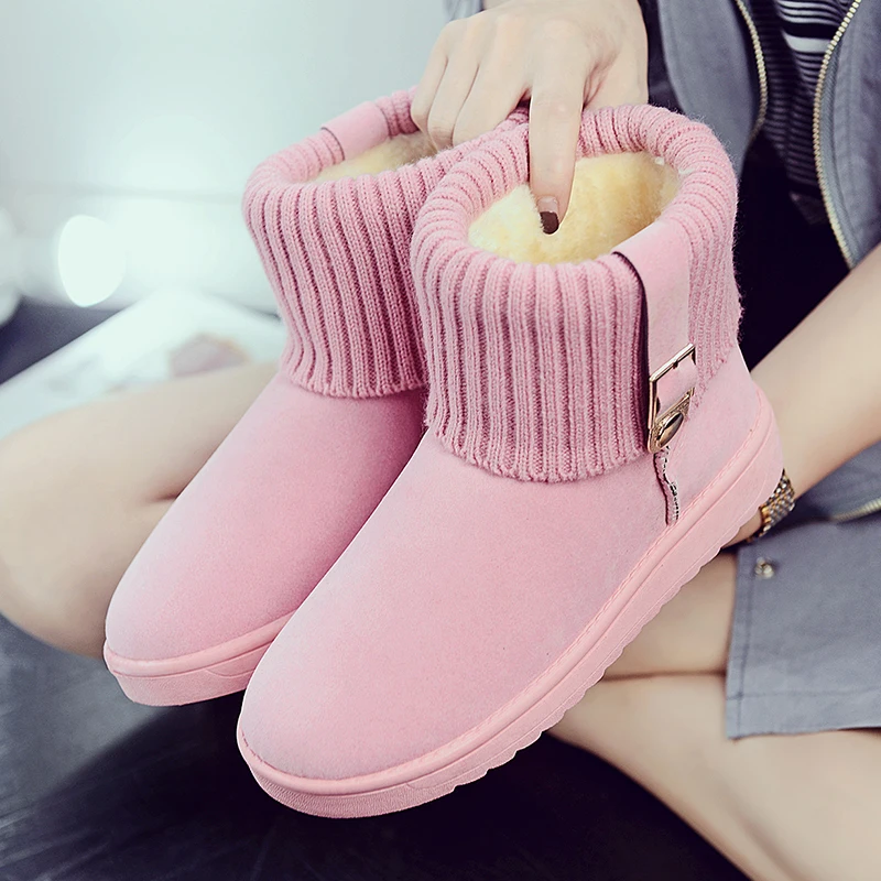 2018 new fashion Winter Women Snow Boots Ankle Buckle Strap Solid Platform Slip On Flats Casual Shoes 36-40 | Обувь