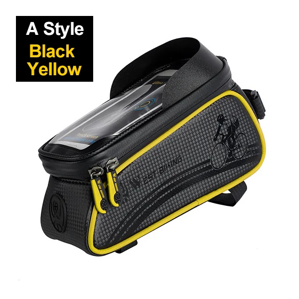 WEST BIKING велосипедная Сумка велосипедная верхняя передняя Труба рама сумка водонепроницаемый 6,0 дюймов чехол для телефона хранения сенсорный экран MTB дорожный велосипед сумка - Цвет: Black Yellow