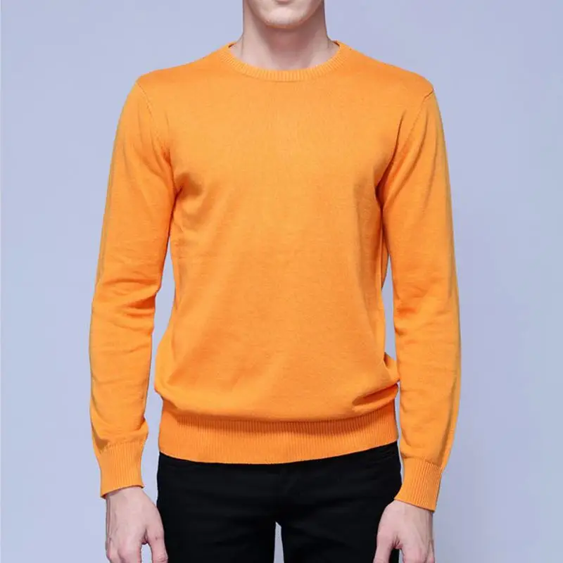 Высокое качество, хлопок, мужские вязаные свитера с длинным рукавом и О-образным вырезом, повседневный мужской пуловер, модные тонкие мужские свитера, 8 цветов