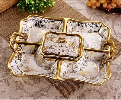 

Fashion ceramic fruit plate candy tray dried fruit plate vintage fashion fruit bowl food container dinner set SG055