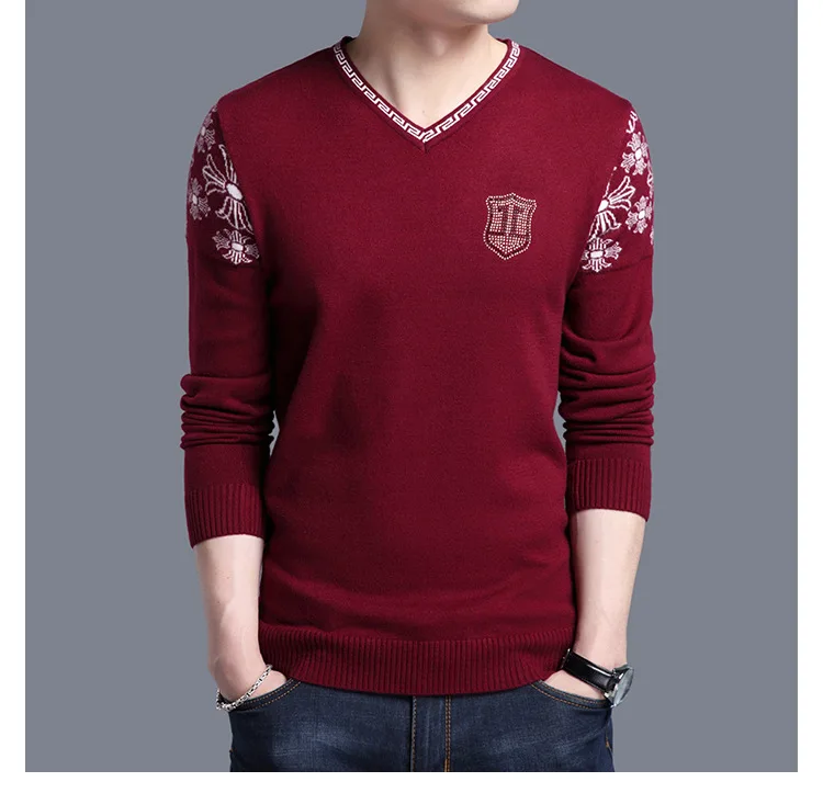 Thoshine Brand Spring Autumn Style Men Knitted Sweaters V-Neck Pattern Casual Wool Pullovers Solid Color Male Streetwear Jumpers