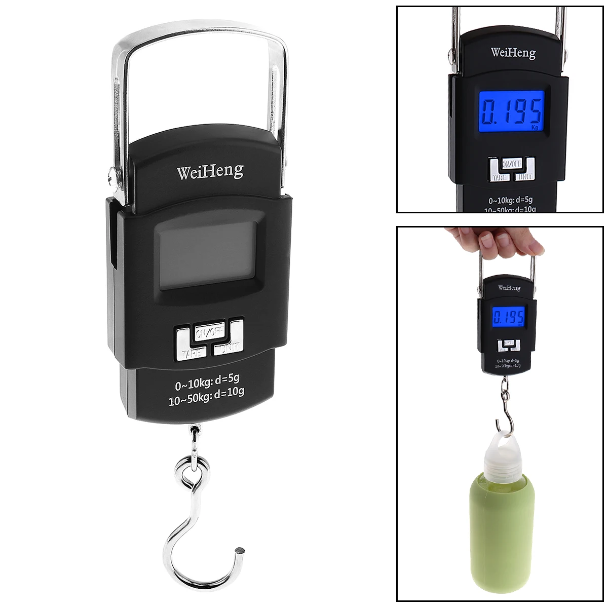 

WH-A08 50kg LCD Dual Accuracy Electronic Scale Portable Weight Tool with Hanging Hook/Backlight Support Temperature Measuring