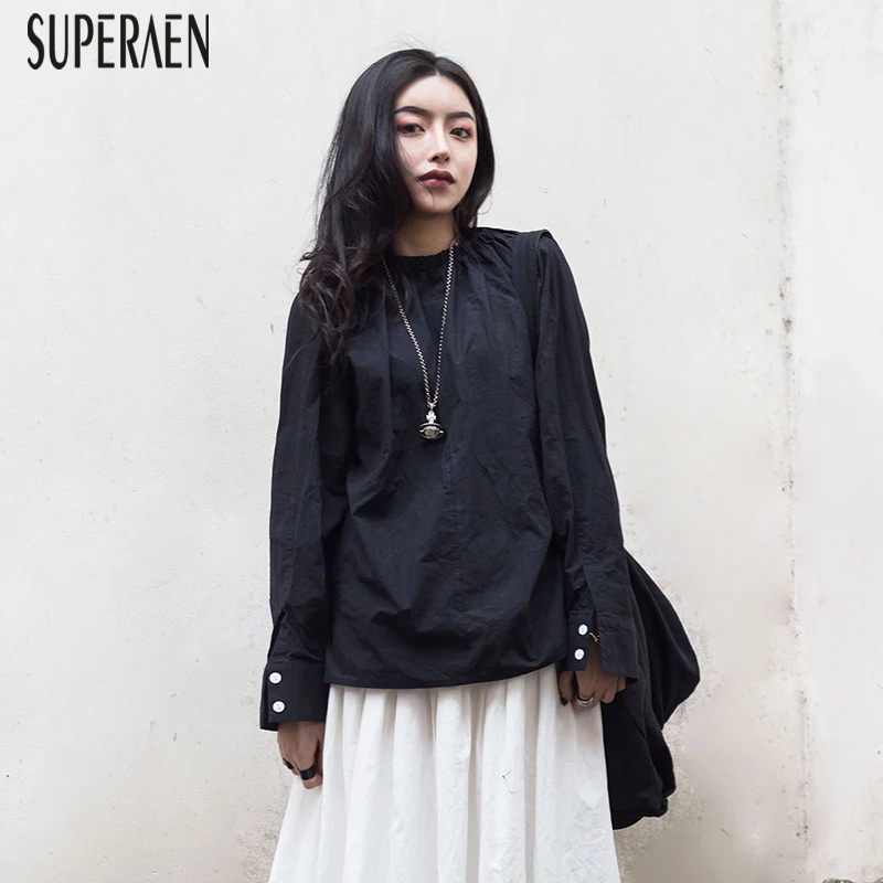 

SuperAen Autumn and Spring 2019 New Women Shirts Solid Color Wild Casual Blouses and Tops Female Korean Style Women Clothing