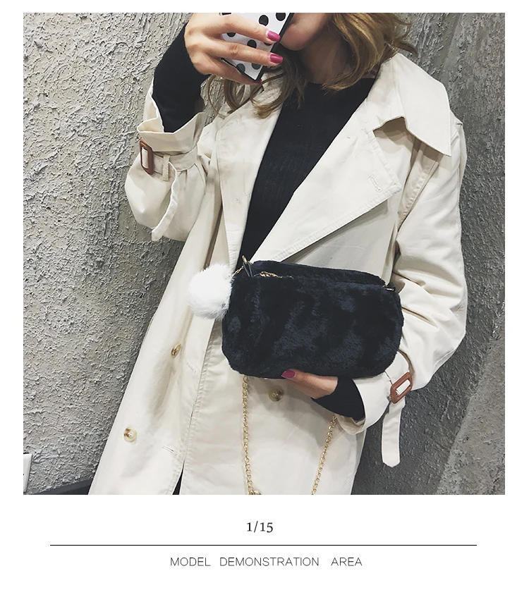 Hot Barrel Shaped Bag Velour Female Chain Handbag Fur Ball Women Purse Crossbody Messenger Shoulder Bags Sac A Main mujer bolsa(64)