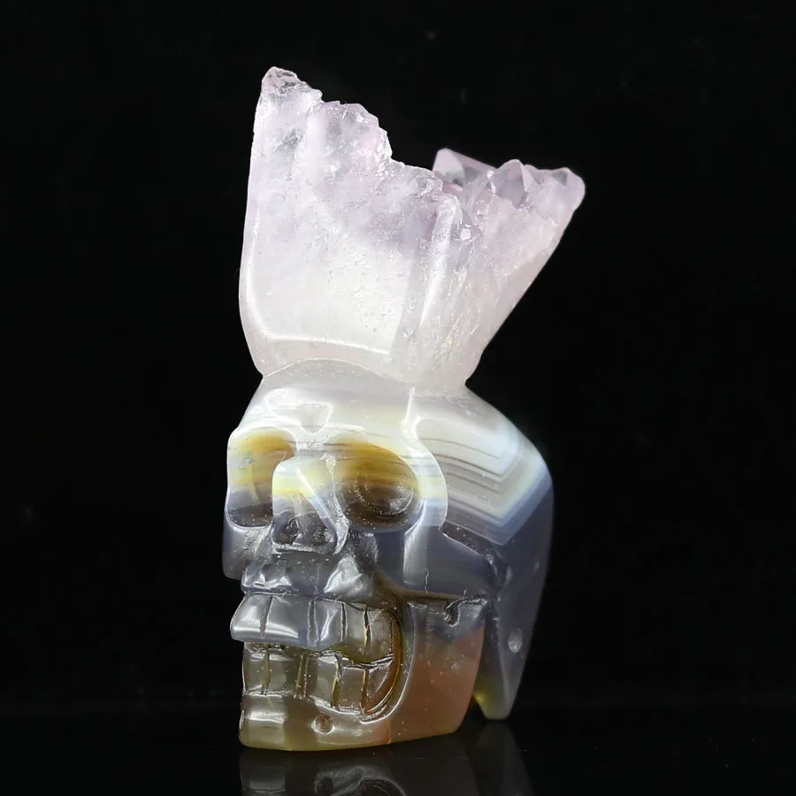 

1.96" GEODE CRYSTAL AGATE Handmade Carved Crystal Skull Crystal Realistic Crystal Healing Furnishing Articles Figurine Y22