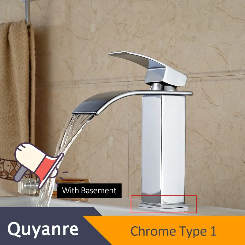 Quyanre, хромированный Водопад, смеситель для раковины, античная латунь, смеситель для раковины, с одной ручкой, смеситель для ванной комнаты, кран для водопада - Цвет: Chrome 1