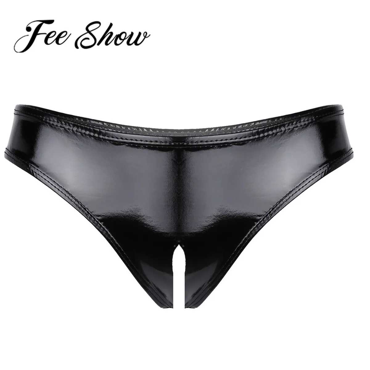 Women Patent Leather Briefs Zipper Crotch Bikini Underwear Panties Lingerie 