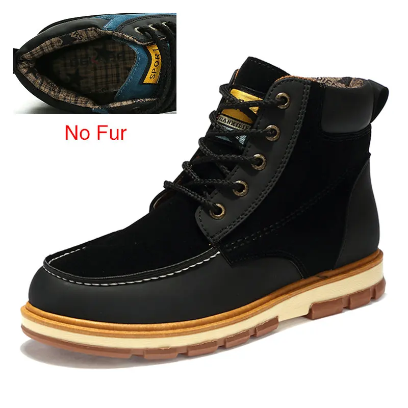 Мужские ботинки из ПУ кожи до щиколотки DEKABR, темно-синяя брендовая удобная модная теплая зимняя обувь с подкладкой из короткого плюша, размеры 39-46 - Цвет: No Fur Black