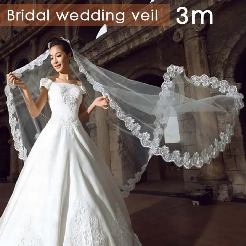 Long Mantilla Bride Veil Elegant Veils Polyester Girl Church Wedding Bridal | Дом и сад