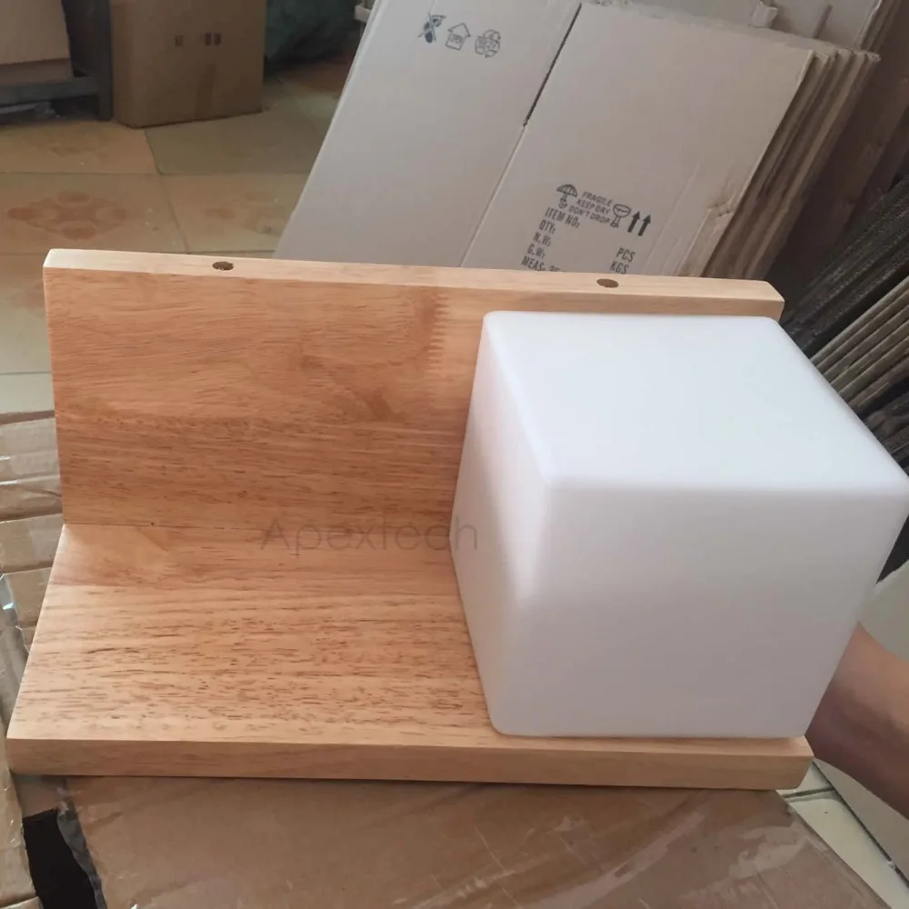 Apextech Bedside Wood Wall Lamp Storage Rack E27 Socket Bed Room Night