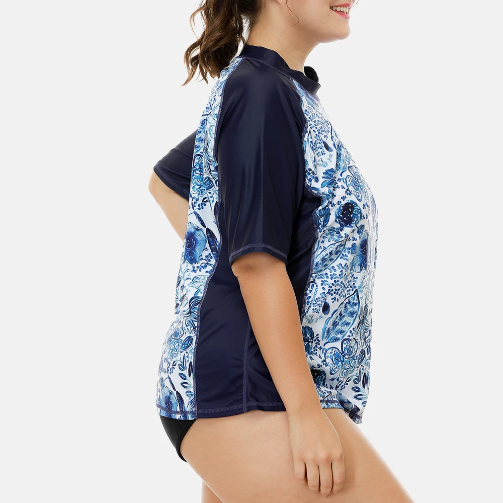 Women Short Sleeve Retro Floral Print Rash Guard Swimsuit Surfing For Attraco Womens Plus Size UPF50+ Beach Wear