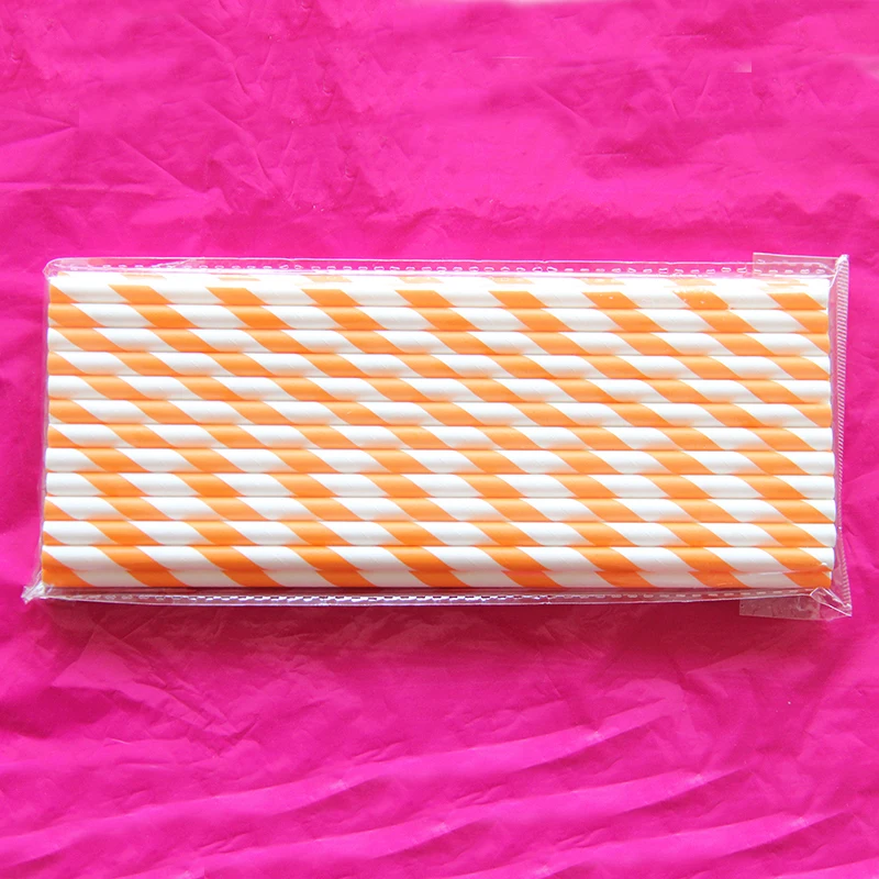

25pcs/lot Orange Stripe Paper Straws Kids Baby Shower Happy Birthday For Boy Girl Gift Party Decoration Supplies