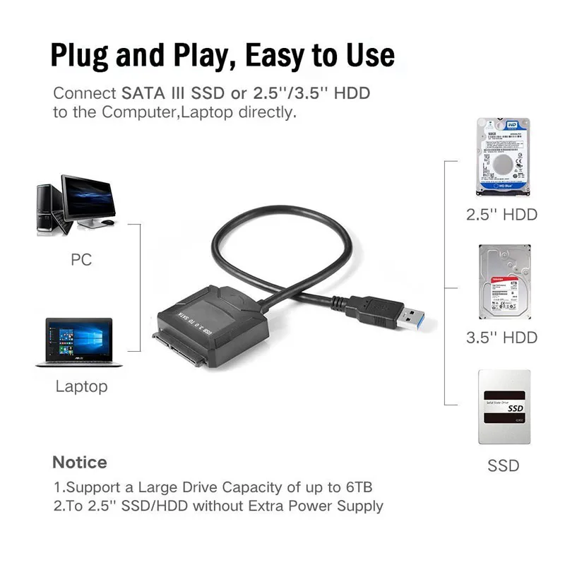 Câble adaptateur USB 3.0 vers Sata convertisseur 2.5 3.5 pouces disque dur Super rapide pour disque dur SSD câble USB 3.0 vers Sata