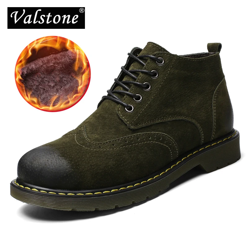 

Valstone 2018 Winter Genuine Leather boots Men warm Velvet Winter shoes luxury Brogues fashion sneakers Male Ankle Boots Stylish