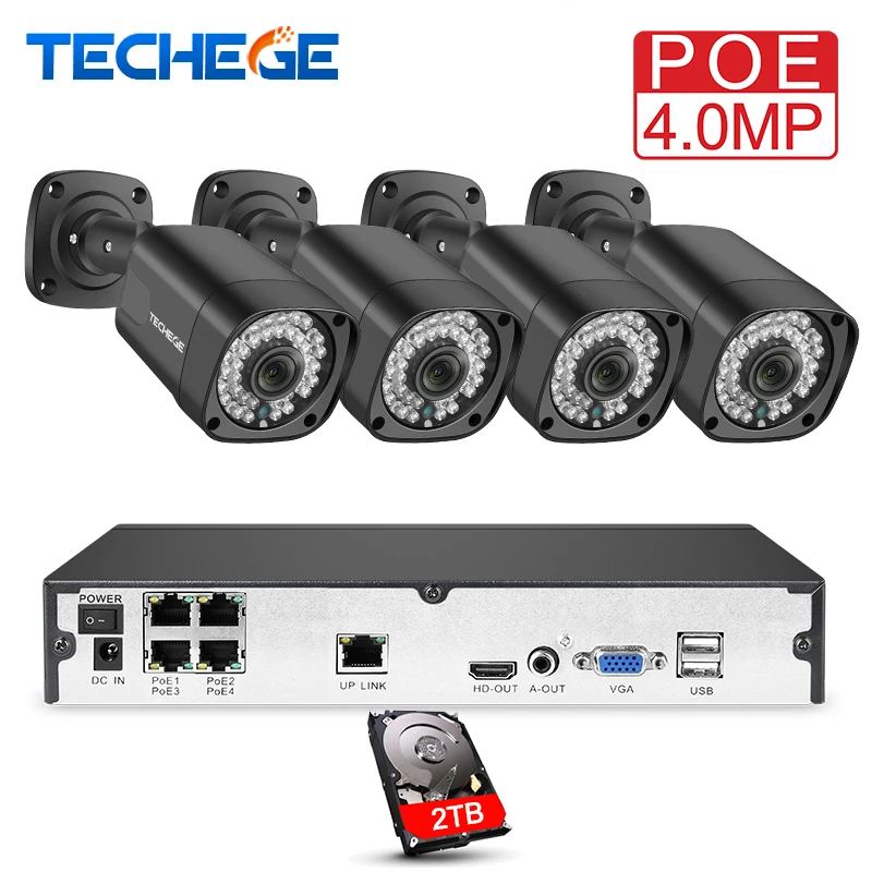 

Techege H.265 CCTV System POE NVR Kit 4CH 5MP Audio Record Outdoor Waterproof POE IP Camera Home Security Camera System
