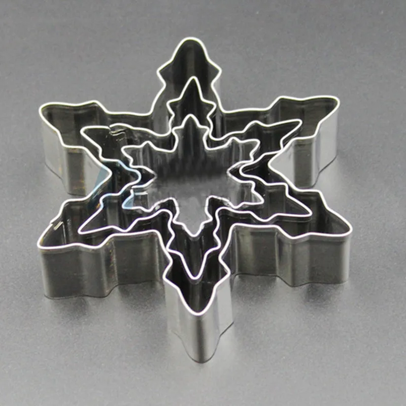 

MJ134 Snowflake Shape 3 pcs/Lot Cookie Cutter Stainless Steel Snow Form Cookie DIY Fondant Chocolate cake Decoration Mould