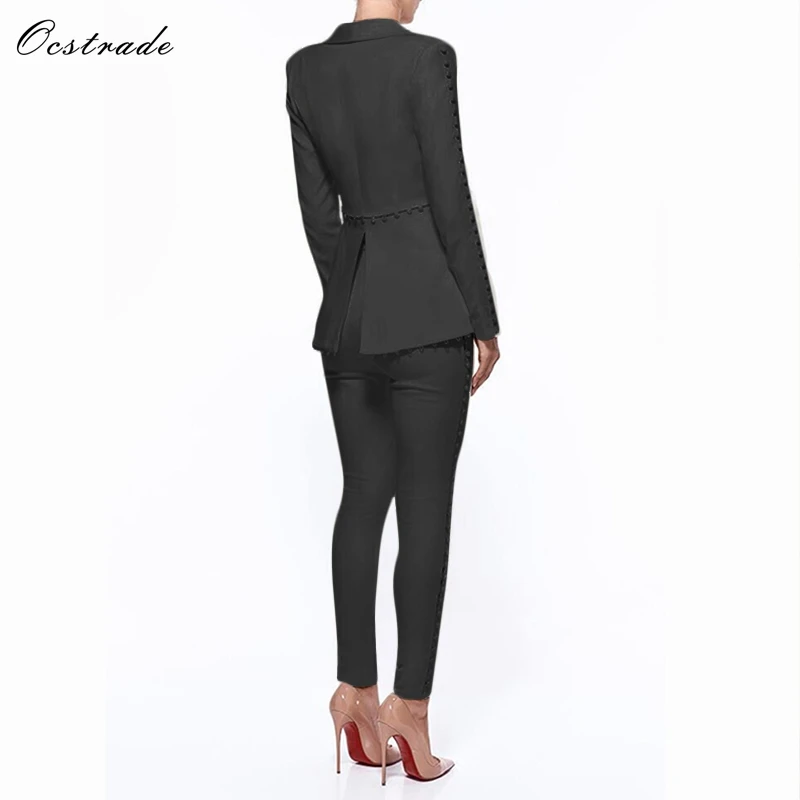 Ocstrade Sexy Pant Suits 2018 Elegant Formal White Sets Women's Suit Pants and Jacket Runway Fashion Ladies Pantsuit Costumes
