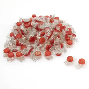 

EWS 100 Pcs Data Phone Wire Butt Splice 3 Ports UR Connectors Red Clear