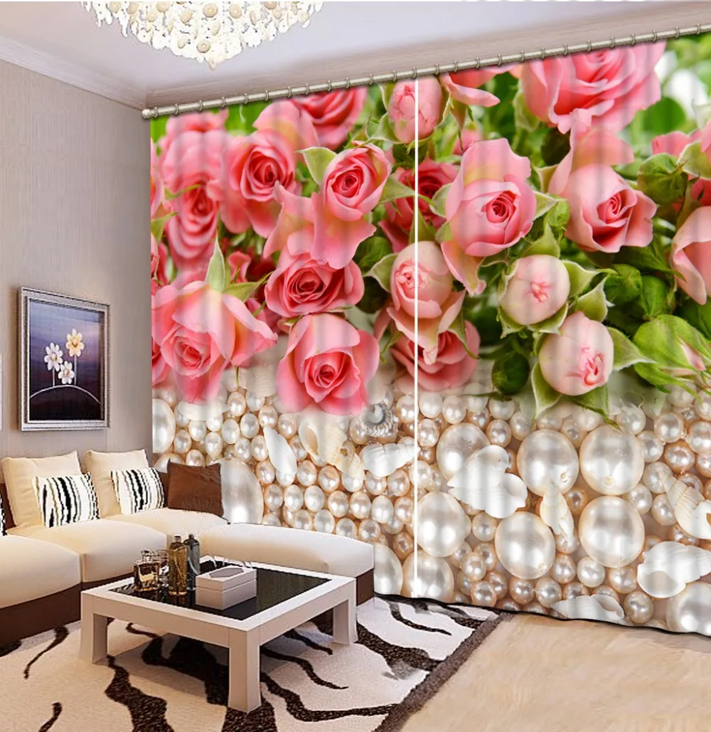 

Customize buyer size 3d pink Rose High Quality Costom Modern 3D Window Curtains For Bedding room