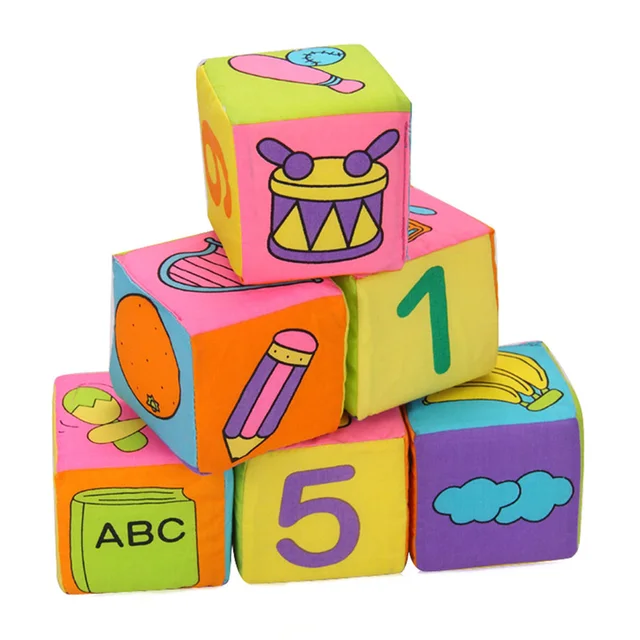 201 6 in 1 Set New Infant Baby Cloth Soft Rattle Building Blocks Educational Toys Baby Toy Soft Blocks Set Cube Cloth 15 2
