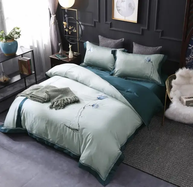 Us 106 8 40 Off High End Chinese Embroidery Bedding Set Emerald Green Bed Set Luxury Egyptian Cotton Bed Sheet Queen King Size Duvet Cover Set In