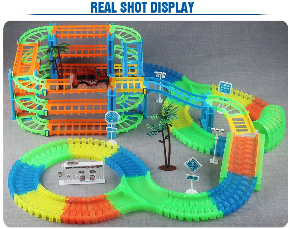 Railway Racing Track Play Set Educational DIY Bend Flexible Race Track Electronic Flash LED Light Car Toys For Children remote control boats