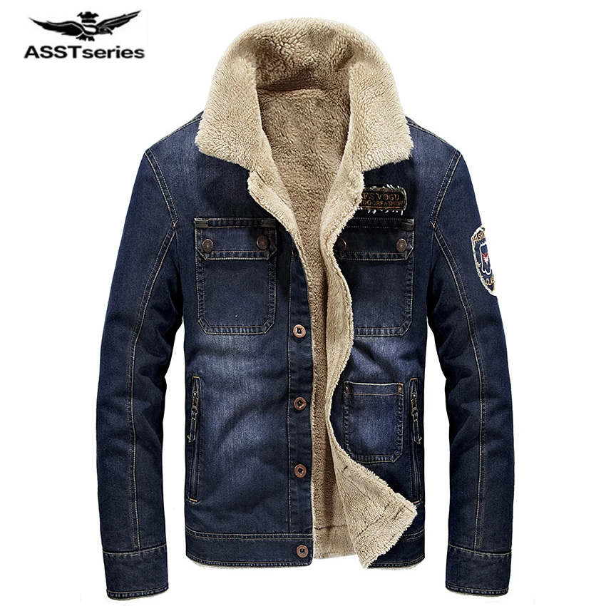 Retro denim jacket men fur collar thicken outwear jacket denim coat brand clothing men's coat parka warm jeans jacket 137