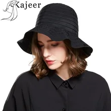 Kajeer женская летняя пляжная полосатая Рыбацкая шляпа Женская Модная хлопковая льняная однотонная шляпа с плоскими полями Солнцезащитная шляпа фиксированная шапка для взрослых девочек