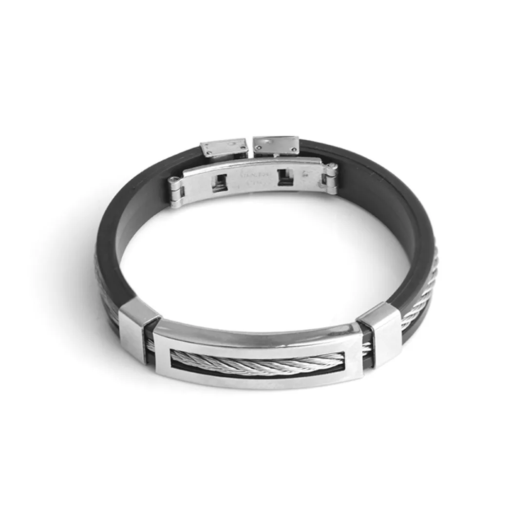 Silicone Stainless Steel Wire Mens Bracelet Simple Fashion Black Charm Bracelet Bangle Sport Wristband Male Jewelry Gift