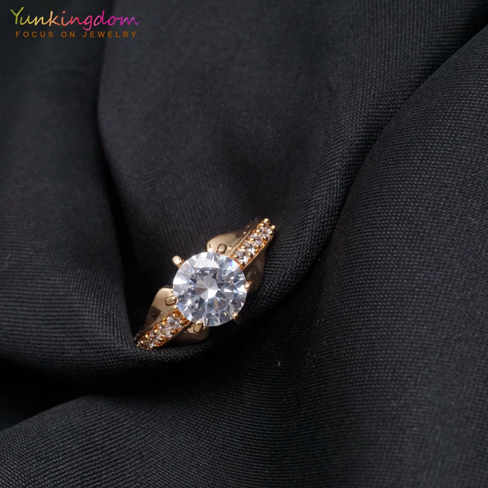 Кристалл Кубического Циркония Золотое заполненное обручальное кольцо элегантные модные ювелирные изделия кольца для женщин