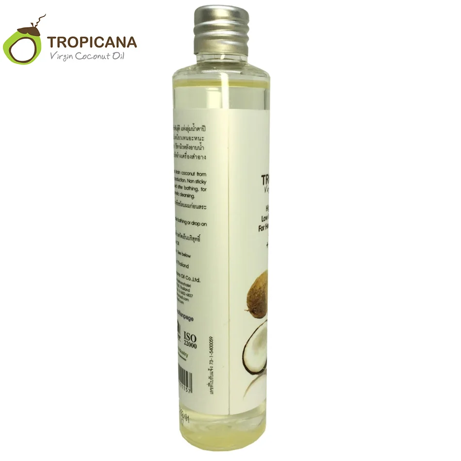 Tropicana 100% Natural orgánico aceite de coco Extra virgen Tailandia mejor prensa fría aceite de coco cuidado de la piel aceite esencial