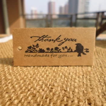 

Wholesale 600pcs Thank You Handmade Bird Design Party Paper Cards Kraft Gift Tag DIY Craft Paper Hang Tag Garment Tags 5.8x2.7cm