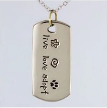 

New cat Paw Print dog tag necklace hot sales Live Love Adopt dog tag Low Price custom Pet Rescue dog tag cheap cat tag Necklace