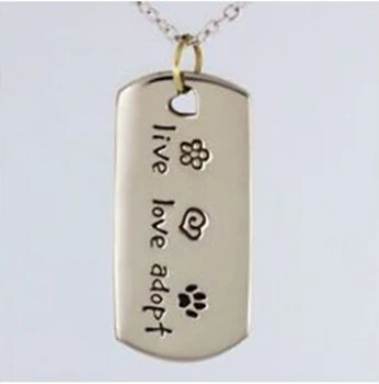 

New cat Paw Print dog tag necklace hot sales Live Love Adopt dog tag Low Price custom Pet Rescue dog tag cheap cat tag Necklace