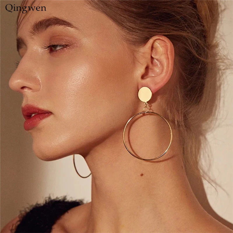 

Qingwen Fashion Statement Earrings Big Gold Geometric earrings For Women 2019 Hanging Dangle Earrings Drop Earing Jewelry CE0654