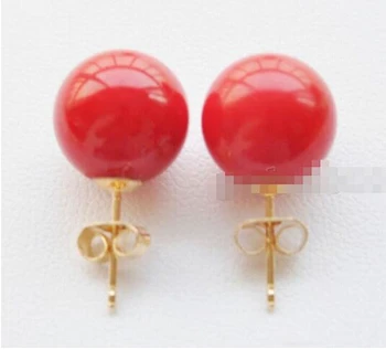 

wyan 823 +++New Pretty Natural 10mm Coral Red South Sea Shell Pearl GP Stud Earrings