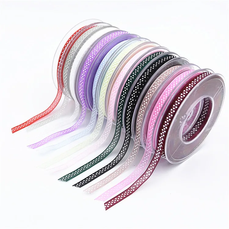

6mm 20meters Printed Polka Dot Swiss Dot Organza Sheer Ribbon for Craft Supplies Wedding Party Supplies