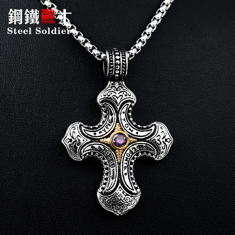

Steel soldier stainless steel Thailand style cross stone pendant unqiue titanium steel jewelry for women and man as gift