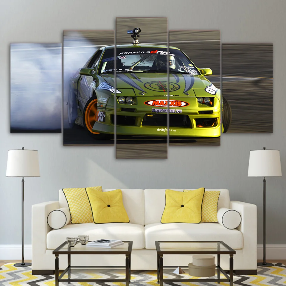 Canvas Wall Art Posters Frame 5 Panel Racing Car Landscape Prints Canvas Painting Wall Pictures For Living Room Home Decor