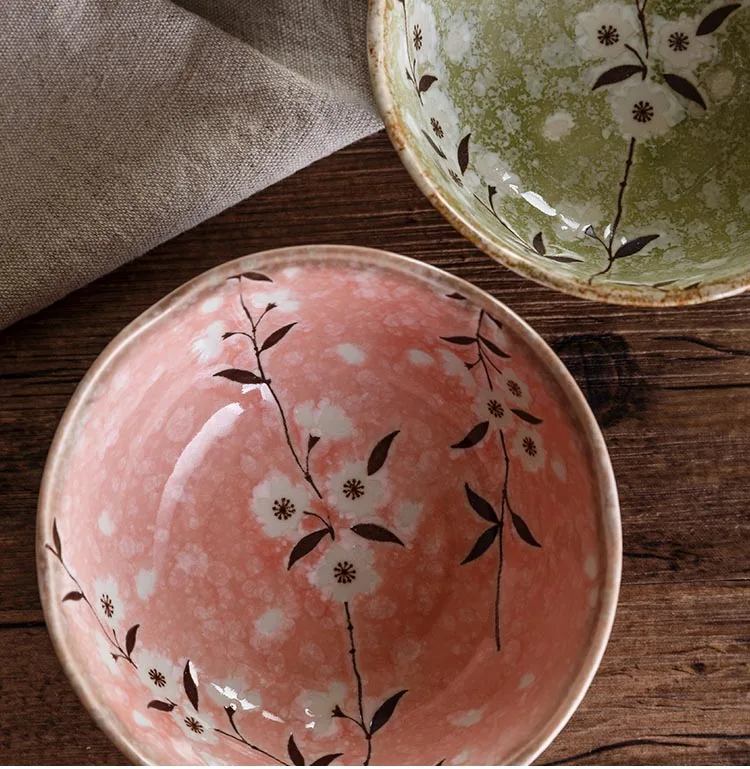 Япония Импорт винтажная рисовая чаша керамическая подглазурь цветок столовая посуда пиалы для лапши рамен суп-держатель домашняя посуда контейнер украшения