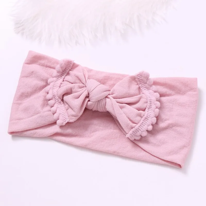 150pcs/lot Soft Nylon Bow Headband with Pompom Trim Top Knot Head Wraps Big Hair Band For Babys | Детская одежда и обувь