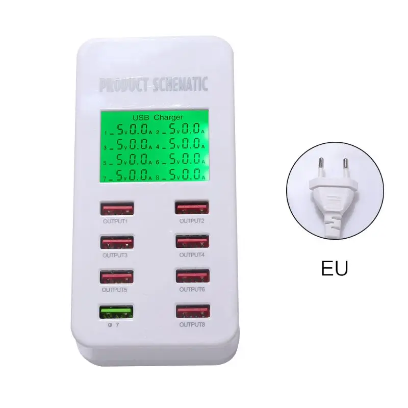 

Premium New USB Quick Charger LCD Display Multi-Port USB Charging Station for Smartphone Tablets Power Supply 8 Port