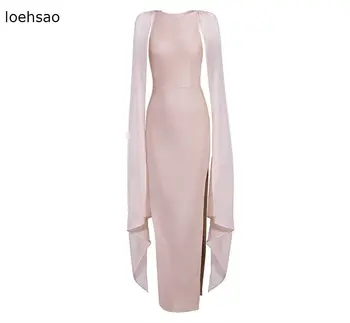 

New women black pink hot sexy evening party dresses O-Neck cape sleeve runway bodycon bandage dress club vestidos