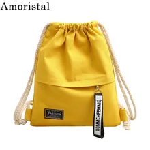 Drawstring Bags Canvas Fashion Streamers Simple Women Sports Student Girls Gym Pack Rucksack Pouch Pocket Shopping Big New SY131