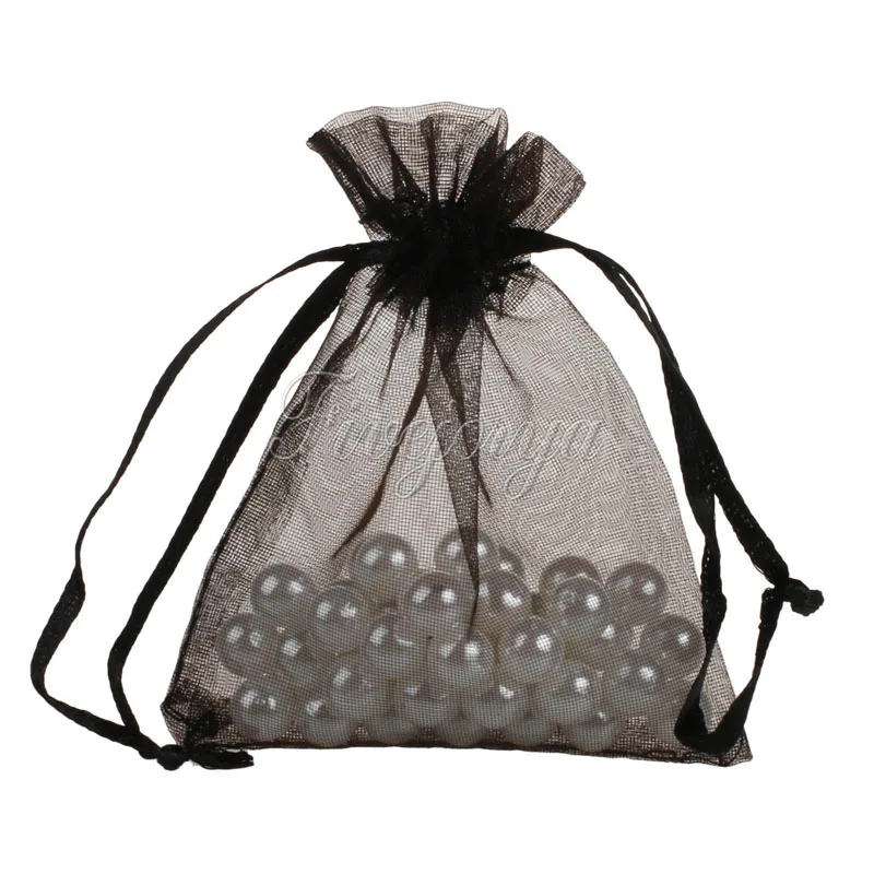 100 шт 10x15 см Прозрачные сумки из органзы, нарисованные украшения, Подарочный упаковочный пакет для конфет, сумка для Свадебные сувениры рождественские украшения - Цвет: Black