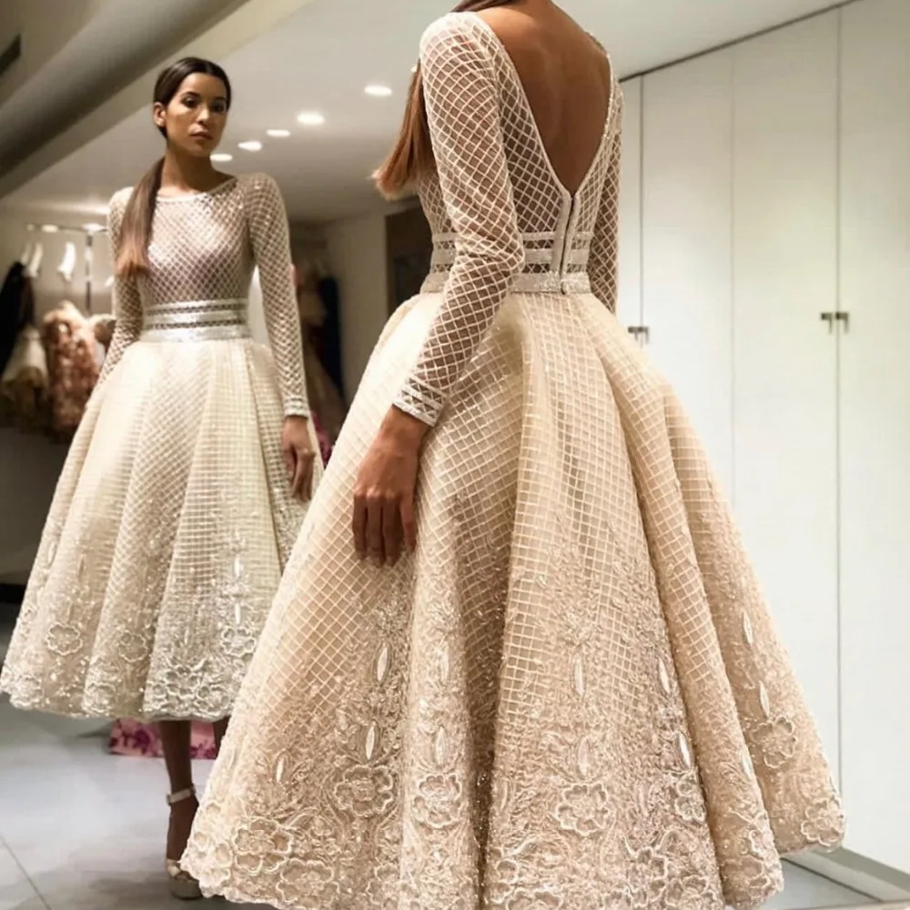 

New Arrival Prom Gowns Formal Dresses 2019 Back Zipper Long Prom Gown Full Sleeves Plus Size Party Dress Vestido Formatura